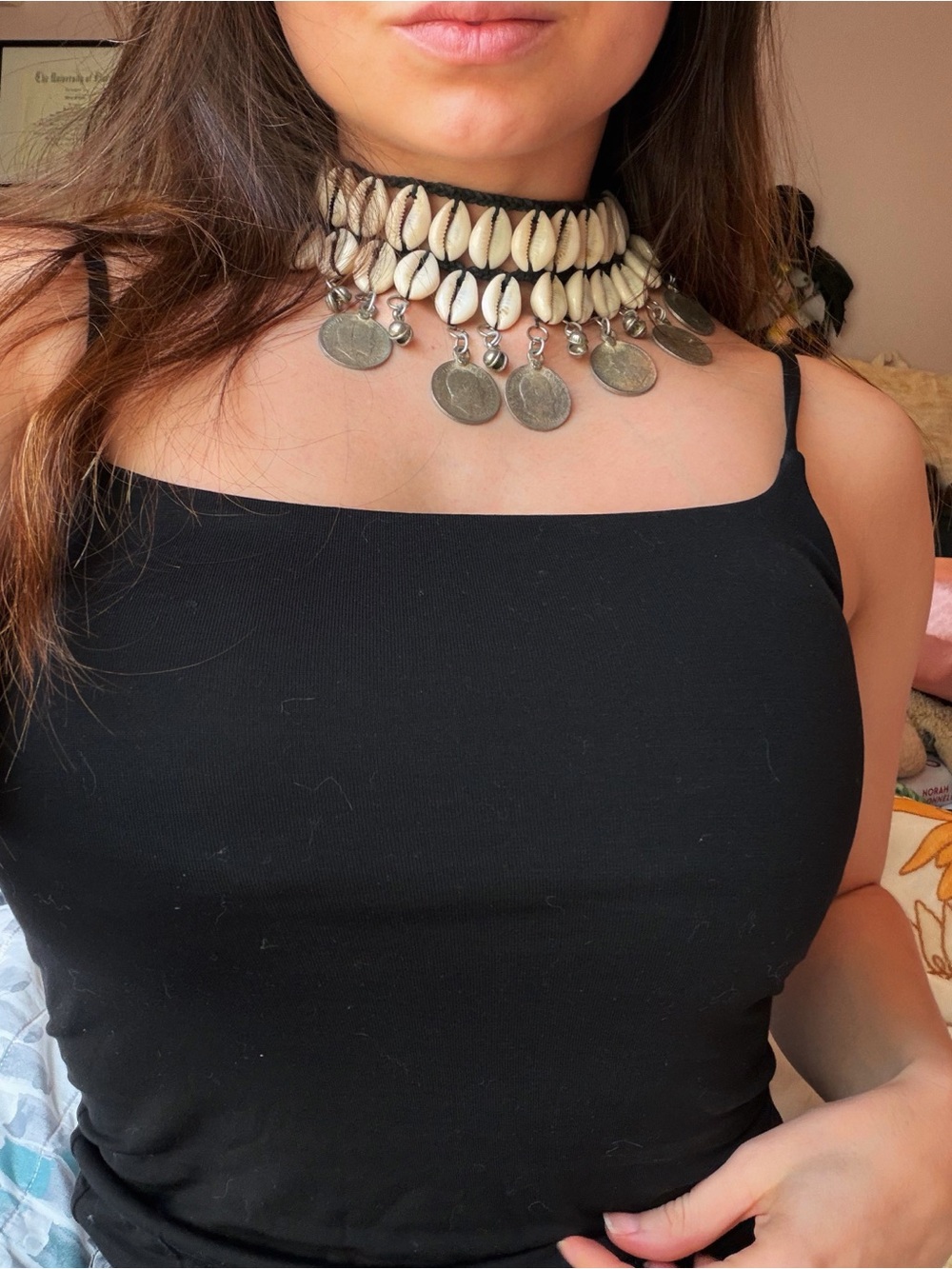 Seashell and Vintage Coin Choker Statement Necklace